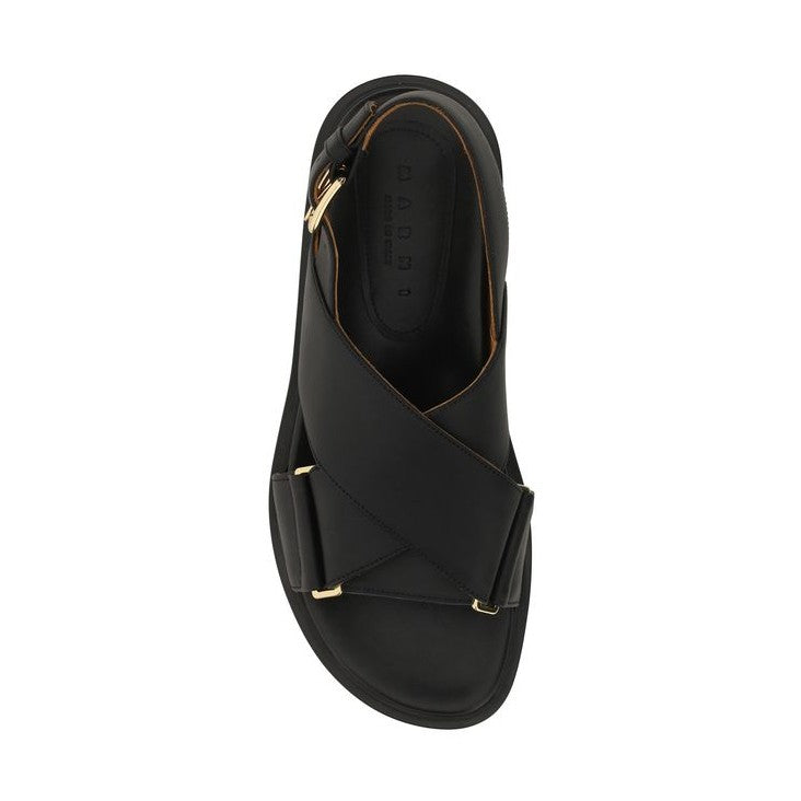 Marni Black Calf Leather Bos Taurus Flat Sandals