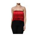 Red Silk Strapless Fringe Crop Tube Top