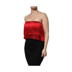 Dolce & Gabbana Red Silk Strapless Fringe Crop Tube Top