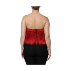 Dolce & Gabbana Red Silk Strapless Fringe Crop Tube Top