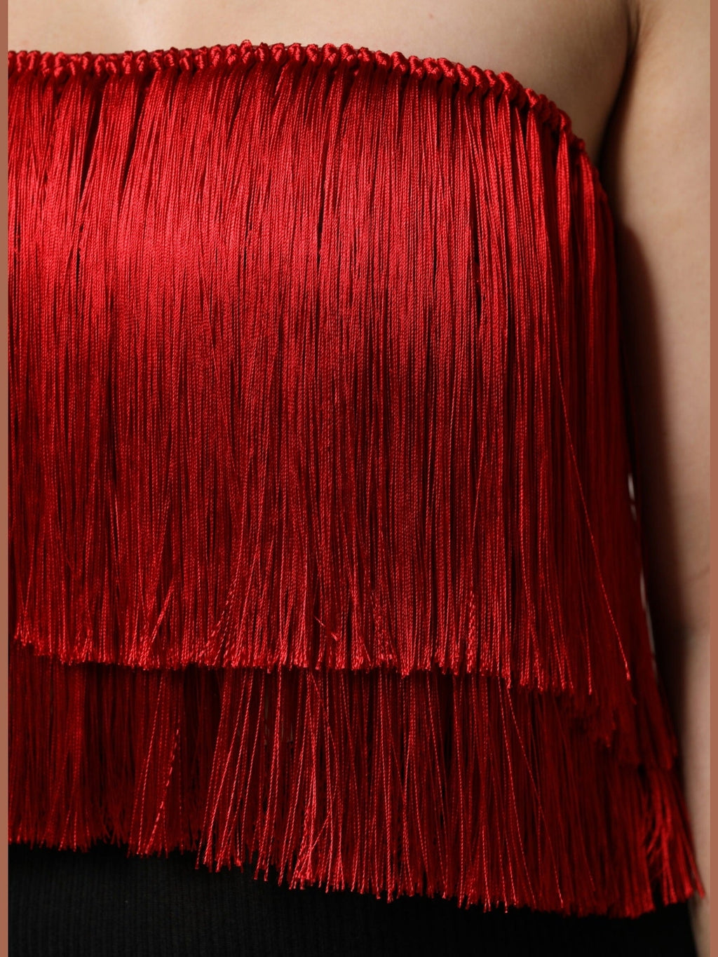 Dolce & Gabbana Red Silk Strapless Fringe Crop Tube Top