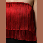 Dolce & Gabbana Red Silk Strapless Fringe Crop Tube Top