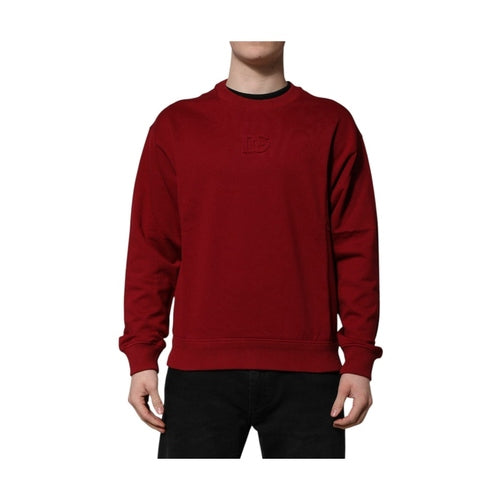 Dolce & Gabbana Red Embossed Logo Cotton Crew Neck Sweater