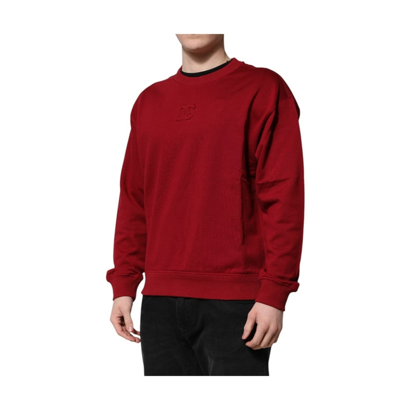 Dolce & Gabbana Red Embossed Logo Cotton Crew Neck Sweater