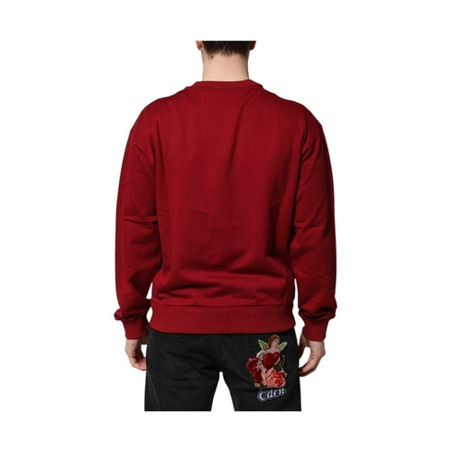 Dolce & Gabbana Red Embossed Logo Cotton Crew Neck Sweater