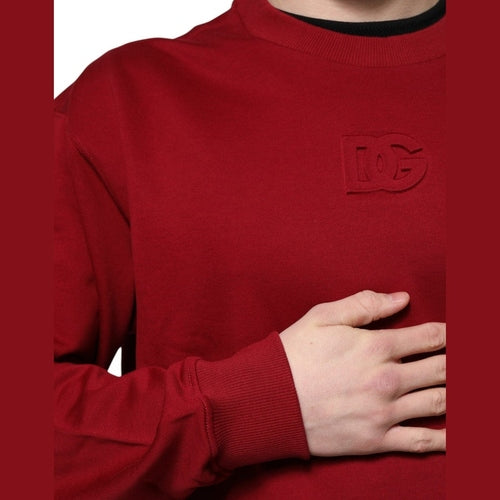 Dolce & Gabbana Red Embossed Logo Cotton Crew Neck Sweater