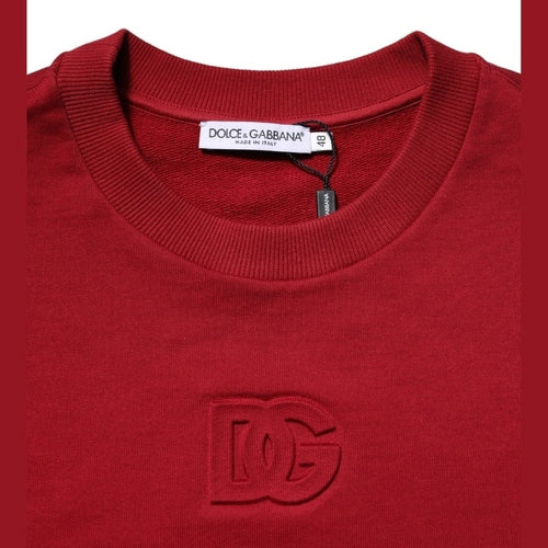 Dolce & Gabbana Red Embossed Logo Cotton Crew Neck Sweater