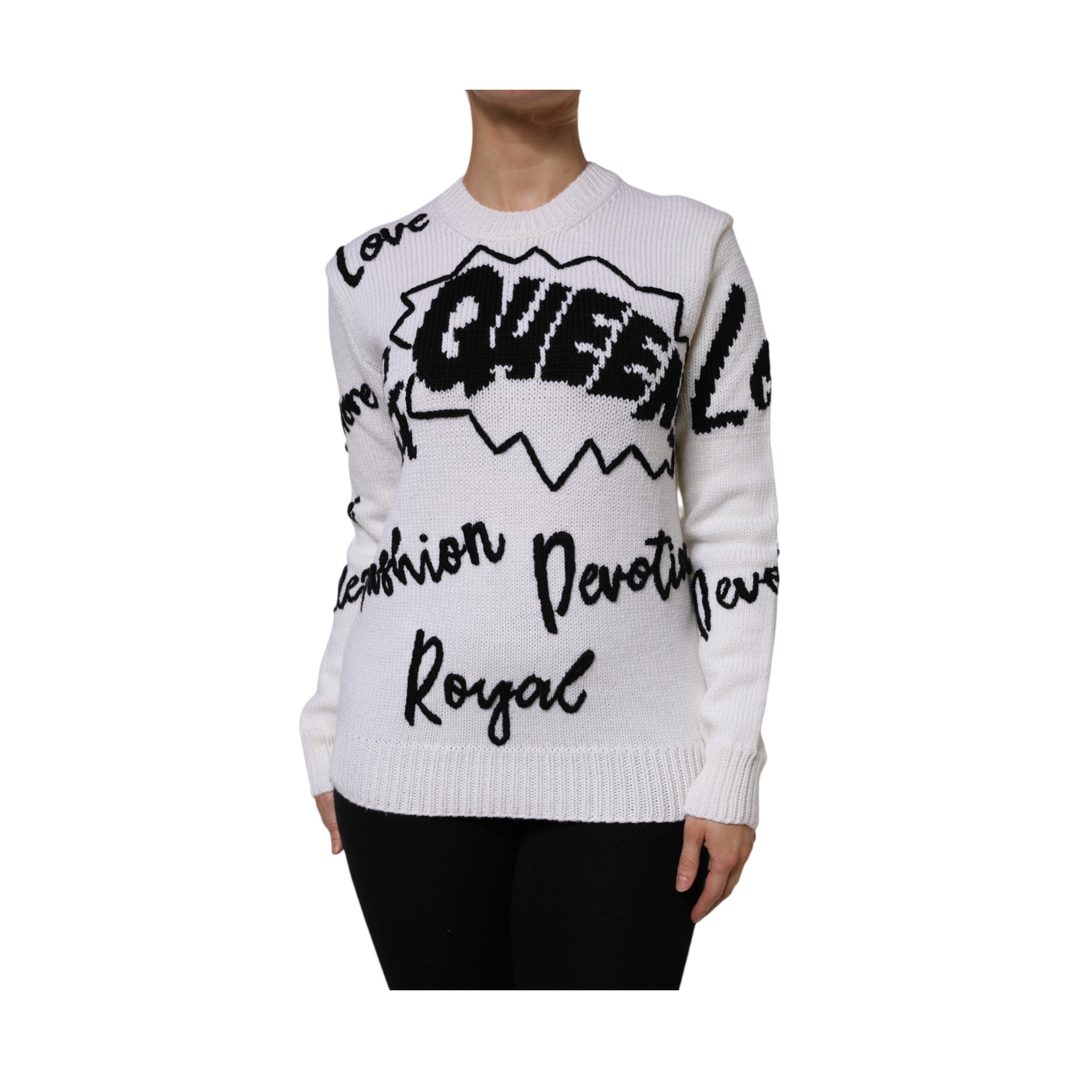 Dolce & Gabbana White Wool Knit Crew Neck Pullover Sweater