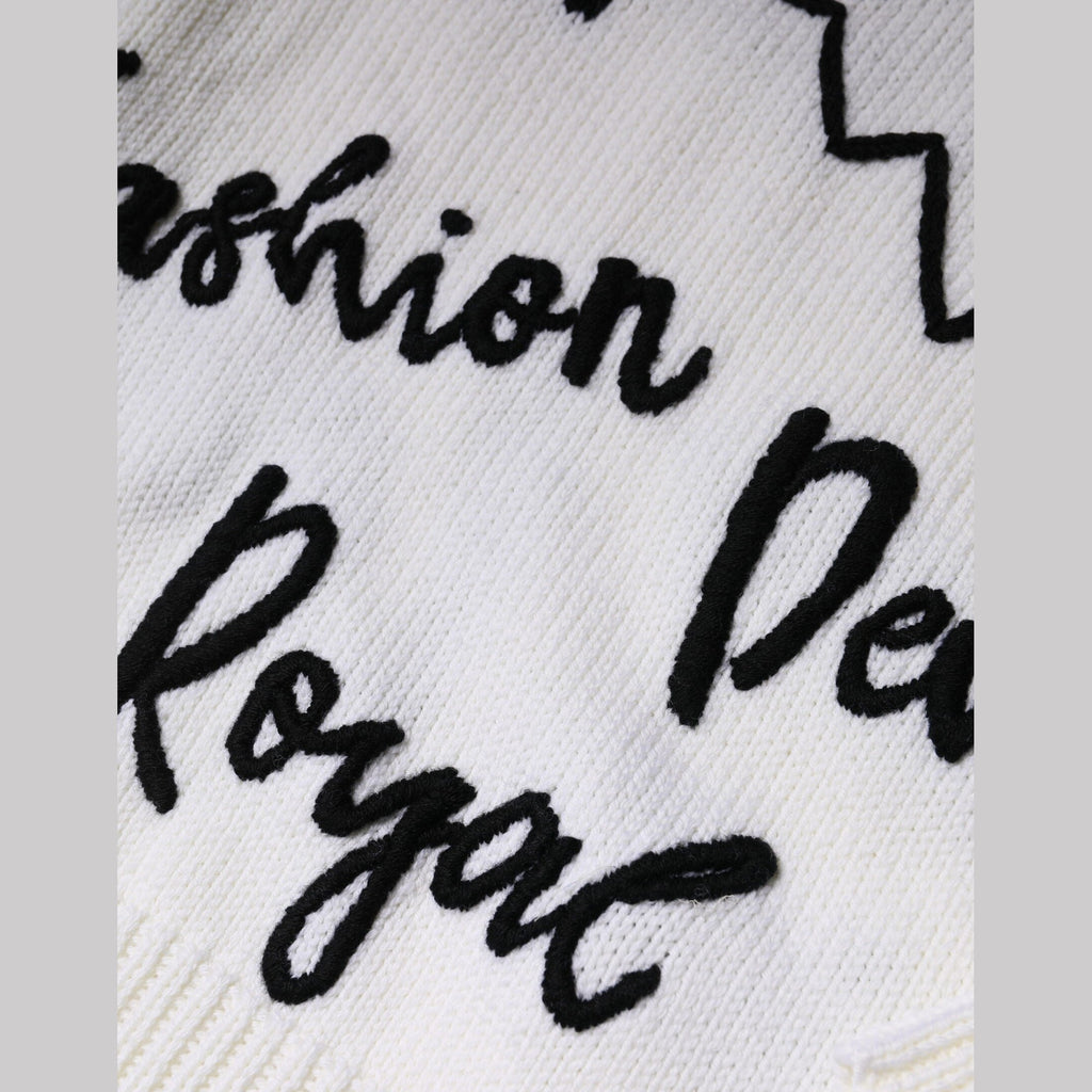 White Wool Knit Crew Neck Pullover Sweater
