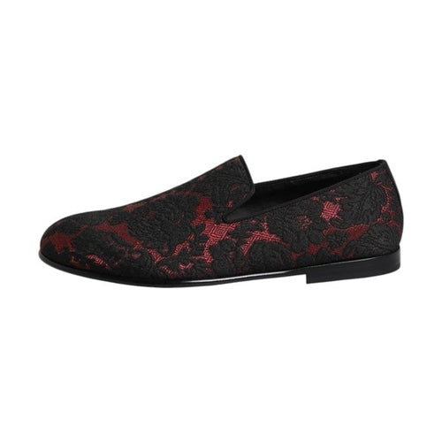 Dolce & Gabbana Red Black Jacquard Slip On Loafers Shoes