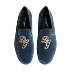 Dolce & Gabbana Blue Velvet DG Logo Loafers Formal Shoes