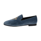 Dolce & Gabbana Blue Velvet DG Logo Loafers Formal Shoes