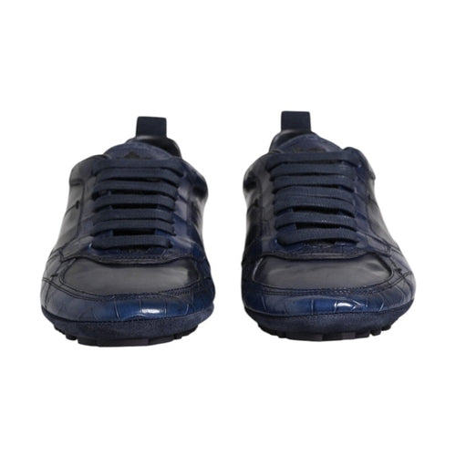 Dolce & Gabbana Dark Blue Leather Low Top Men Sneakers Shoes