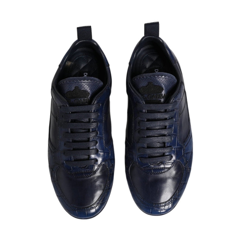 Dolce & Gabbana Dark Blue Leather Low Top Men Sneakers Shoes