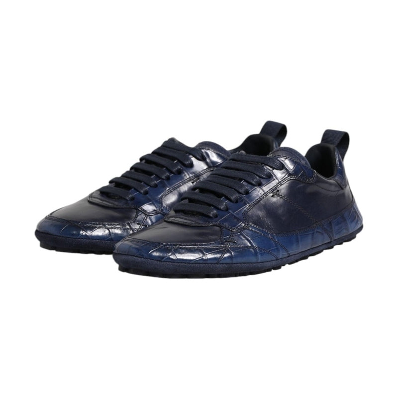 Dolce & Gabbana Dark Blue Leather Low Top Men Sneakers Shoes