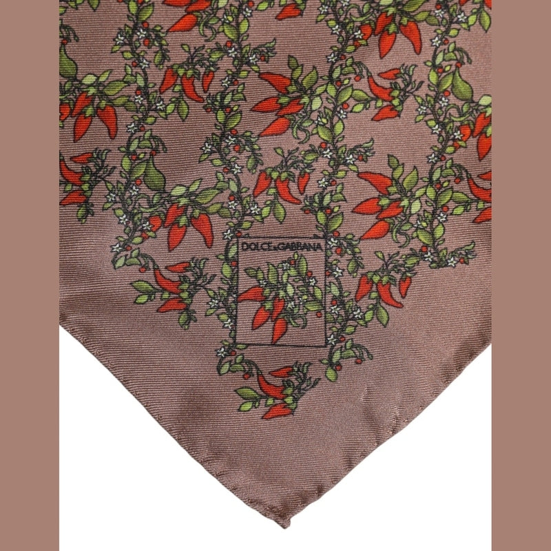 Dolce & Gabbana Brown Chilis Silk Square Men Foulard Scarf