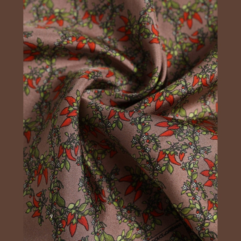 Dolce & Gabbana Brown Chilis Silk Square Men Foulard Scarf