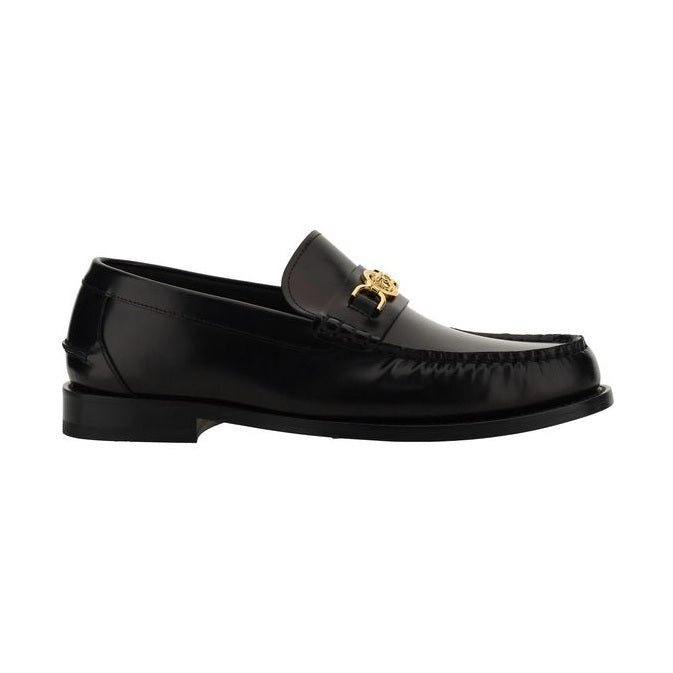 Versace Black Calf Leather Bos Taurus Slip-On Loafers