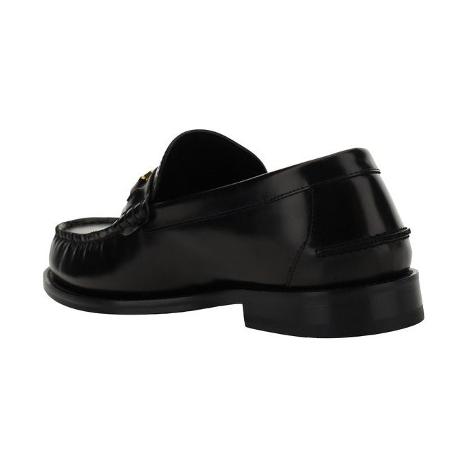 Versace Black Calf Leather Bos Taurus Slip-On Loafers