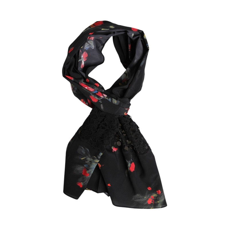 Dolce & Gabbana Black Floral Print Neck Warmer Wrap Scarf