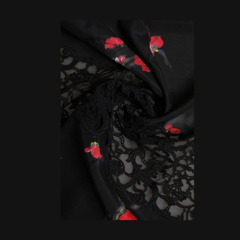 Dolce & Gabbana Black Floral Print Neck Warmer Wrap Scarf