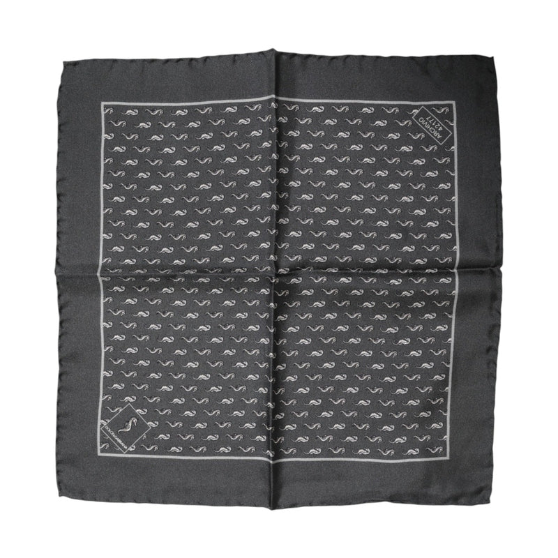 Dolce & Gabbana Black Fish Print Silk Square Men Foulard Scarf