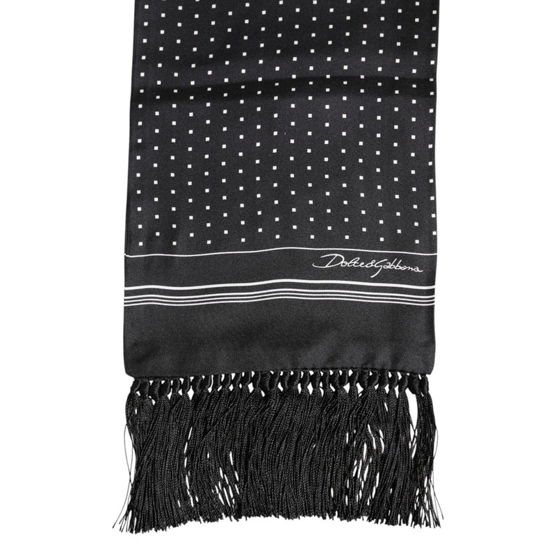Dolce & Gabbana Black White Polka Dot Fringes Foulard Scarf