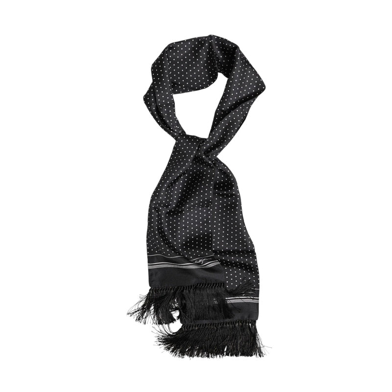 Dolce & Gabbana Black White Polka Dot Fringes Foulard Scarf