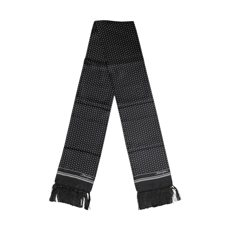 Dolce & Gabbana Black White Polka Dot Fringes Foulard Scarf