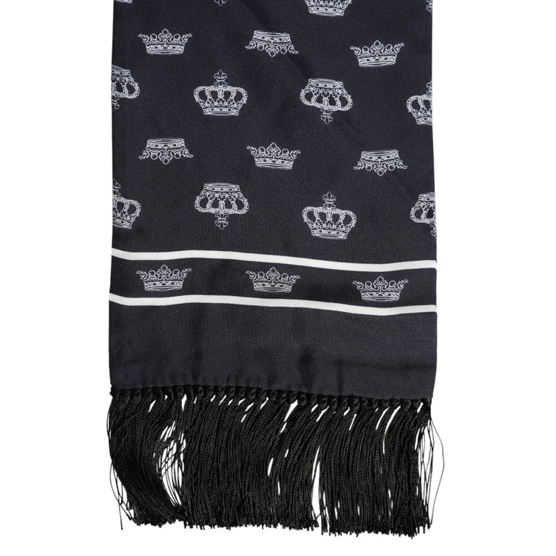 Dolce & Gabbana Black Silk Crown Fringes Men Foulard Scarf