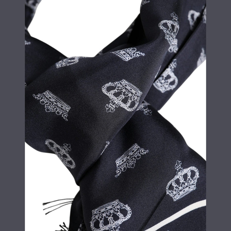 Dolce & Gabbana Black Silk Crown Fringes Men Foulard Scarf