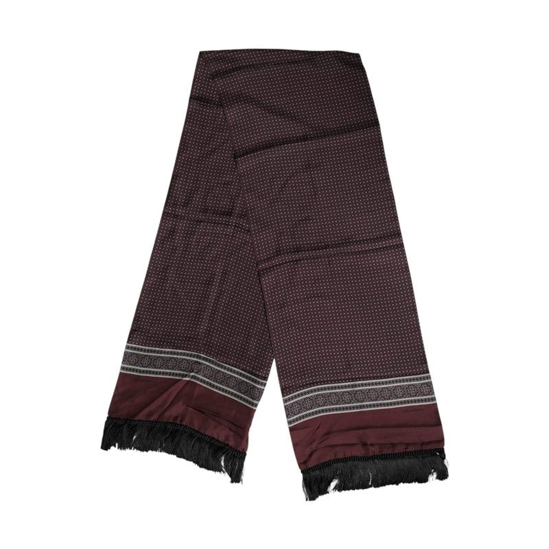 Dolce & Gabbana Maroon Dotted Silk Fringes Foulard Scarf