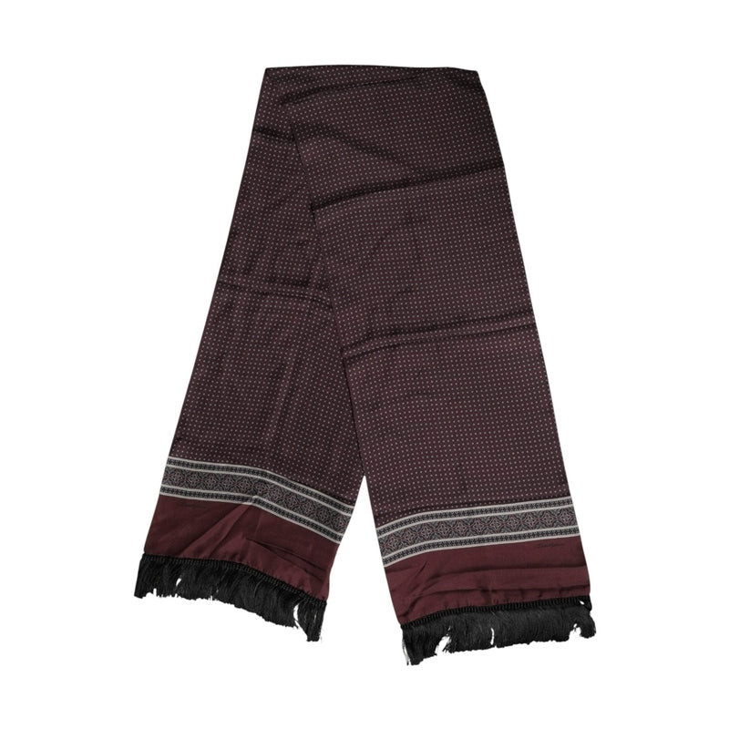 Dolce & Gabbana Maroon Dotted Silk Fringes Foulard Scarf
