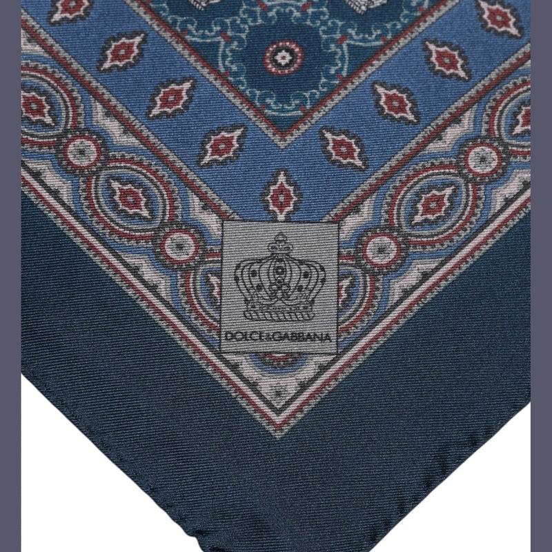 Dolce & Gabbana Blue Printed Silk Square Men Foulard Scarf