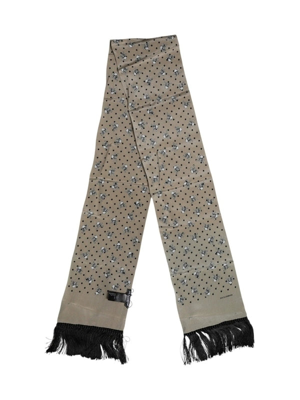 Dolce & Gabbana Gray Skulls Silk Fringes Men Foulard Scarf