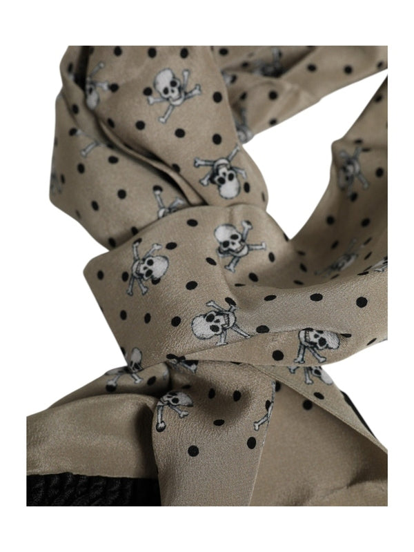 Dolce & Gabbana Gray Skulls Silk Fringes Men Foulard Scarf