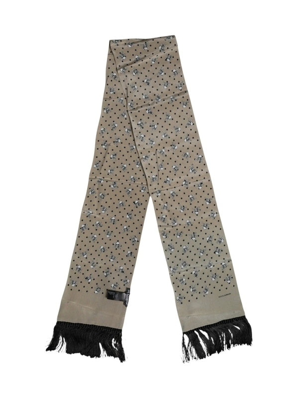 Dolce & Gabbana Gray Skulls Silk Fringes Men Foulard Scarf