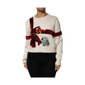 Dolce & Gabbana White Sequined Crew Neck Pullover Sweater