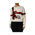 Dolce & Gabbana White Sequined Crew Neck Pullover Sweater
