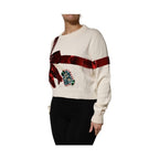 Dolce & Gabbana White Sequined Crew Neck Pullover Sweater