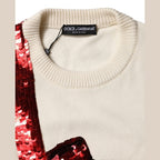 Dolce & Gabbana White Sequined Crew Neck Pullover Sweater