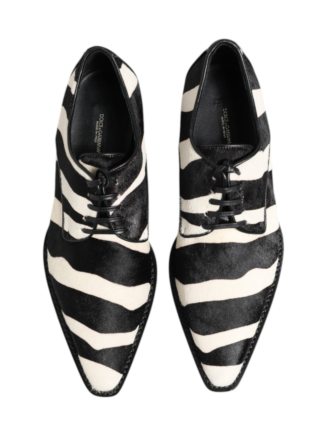 Dolce & Gabbana Black White Zebra Pony Fur Dress Shoes