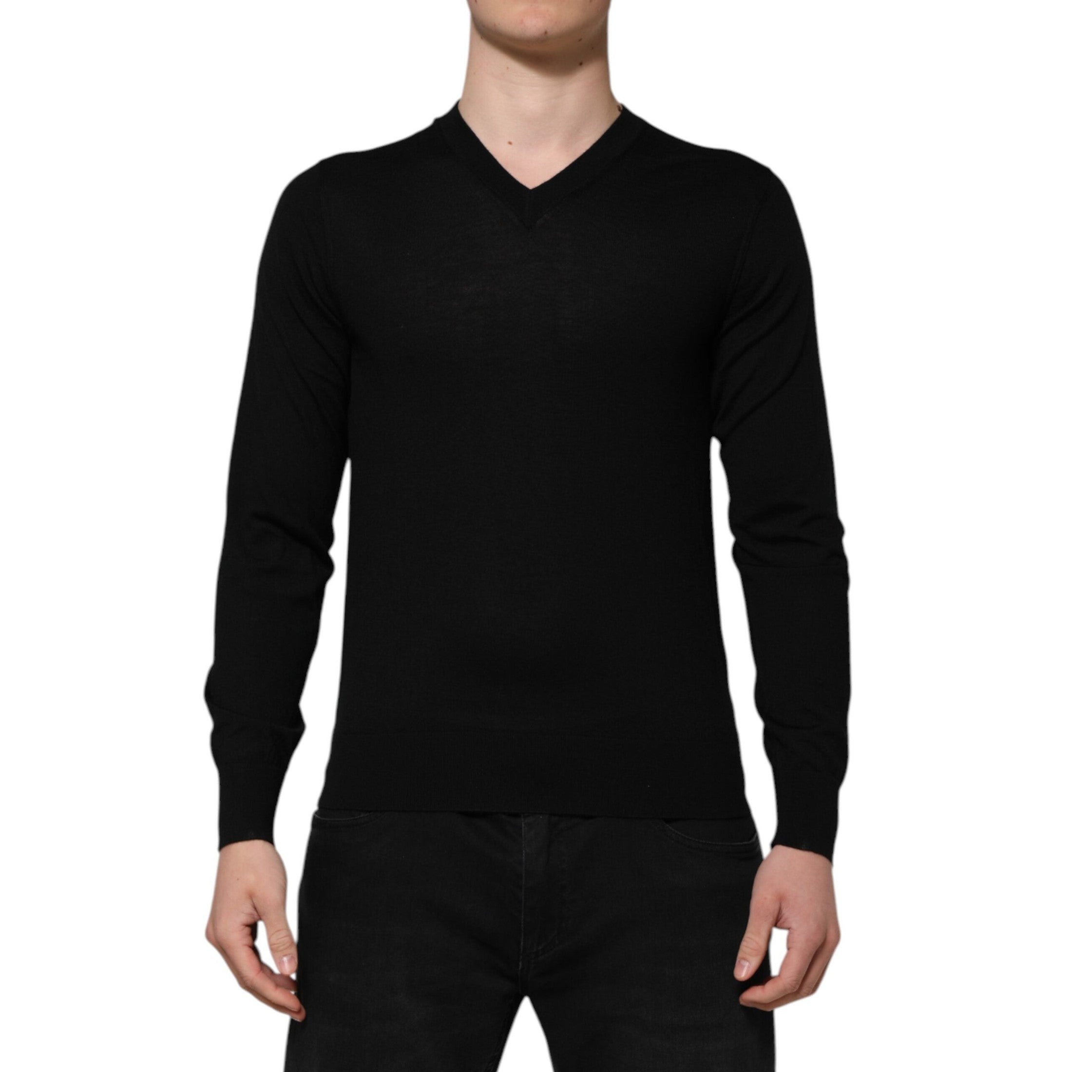 Dolce & Gabbana Dark Gray Embroidered Logo Pullover Sweater