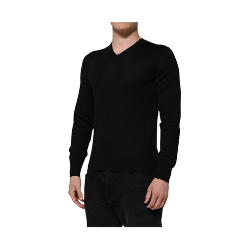 Dolce & Gabbana Dark Gray Embroidered Logo Pullover Sweater