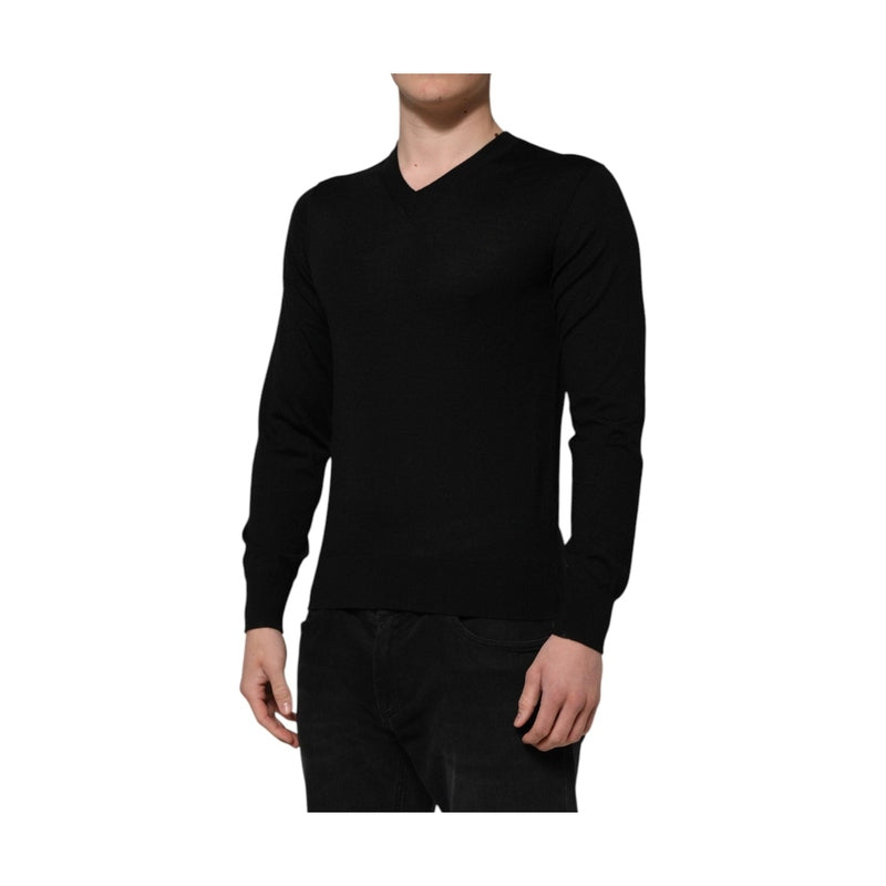 Dolce & Gabbana Dark Gray Embroidered Logo Pullover Sweater