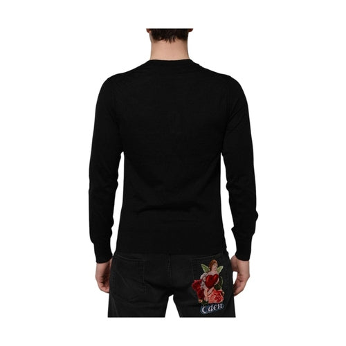 Dolce & Gabbana Dark Gray Embroidered Logo Pullover Sweater