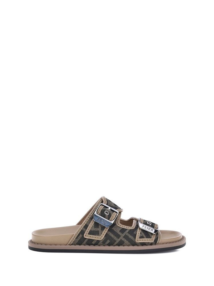 Fendi Brown Calf Leather Bos Taurus Flat Sandals