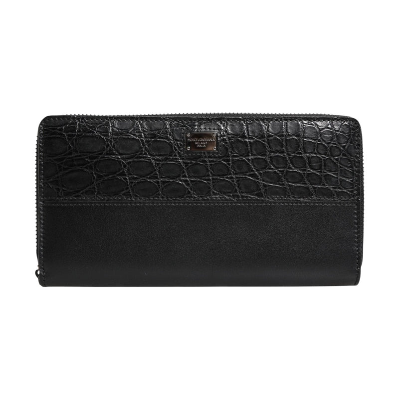 Dolce & Gabbana Black Leather Logo Plaque Zip Around Continental Wallet