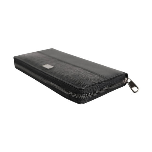 Dolce & Gabbana Black Leather Logo Plaque Zip Around Continental Wallet