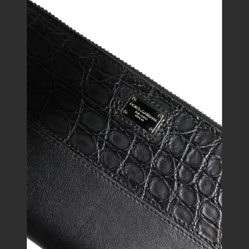 Dolce & Gabbana Black Leather Logo Plaque Zip Around Continental Wallet